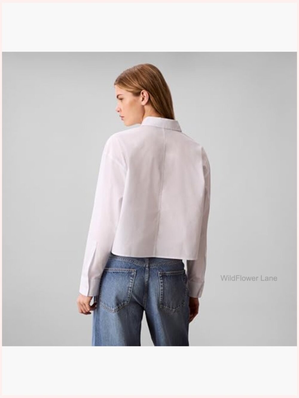 Cropped Button Down Shirt Cotton Poplin Relaxed Fit - Picture 5 of 5